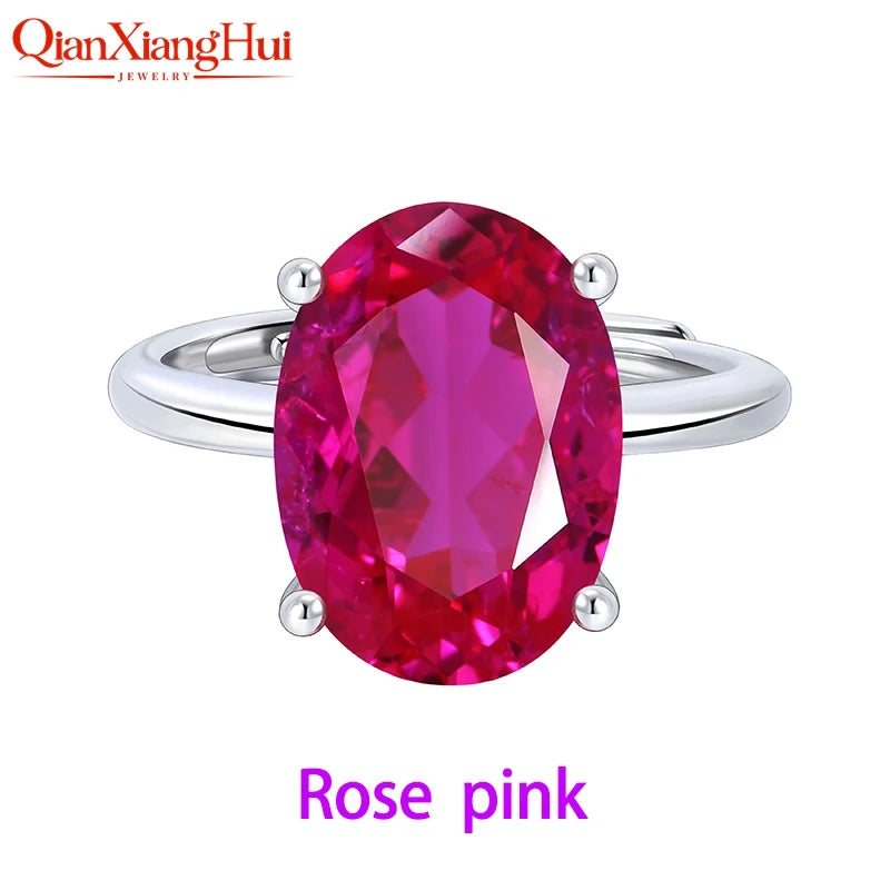 8.5ct 10*14mm Oval Cut 925 Silver Adjustable Ring Pink Pigeon Blood Red Cornflower Blue Yellow Lab Sapphire for Jewelry Dating