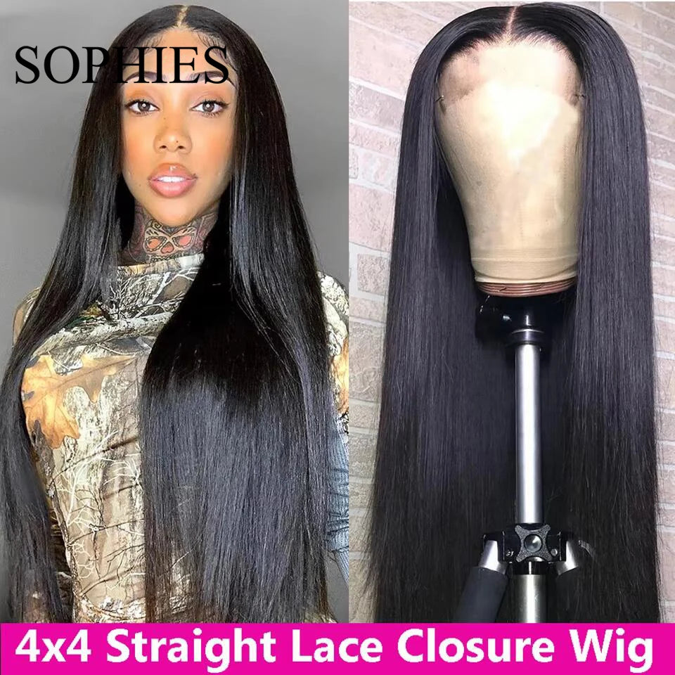 Straight 13x4 Lace Frontal Human Hair Wigs For Women Brazilian Remy Hair 4x4 Lace Wigs Pre Plucked With Baby Hair 180% Density