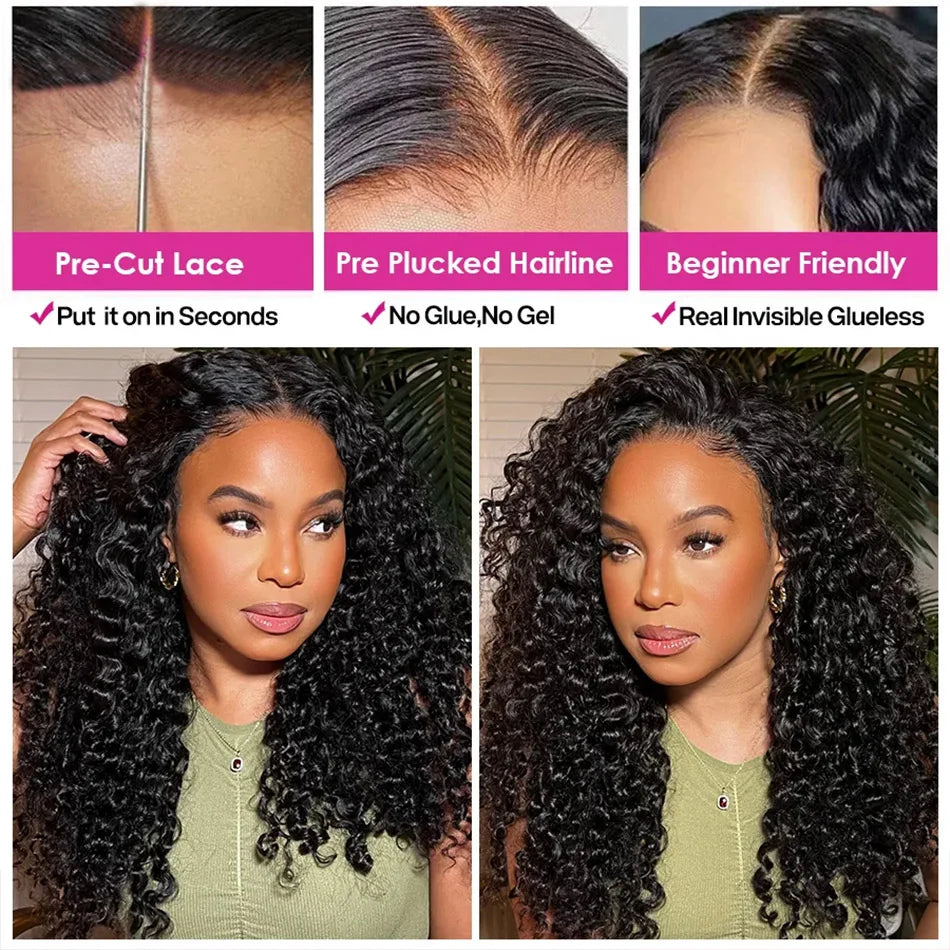 Ready To Wear Glueless Wigs Deep Wave 5x7 Lace Wigs Human Hair 13x4 13x6 HD Lace Frontal Wig Kinky Curly Wet And Wave For Women