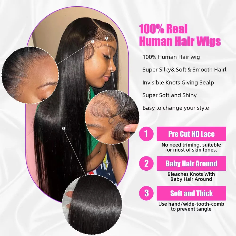 250% Upgraded 13x6 HDLace Front Human Hair Wig 5x5 Ready to Go HD Lace Glueless Straight Human Hair Wigs 13x4 Pre Plucked Natural Scalp Brazilian Hair Wigs