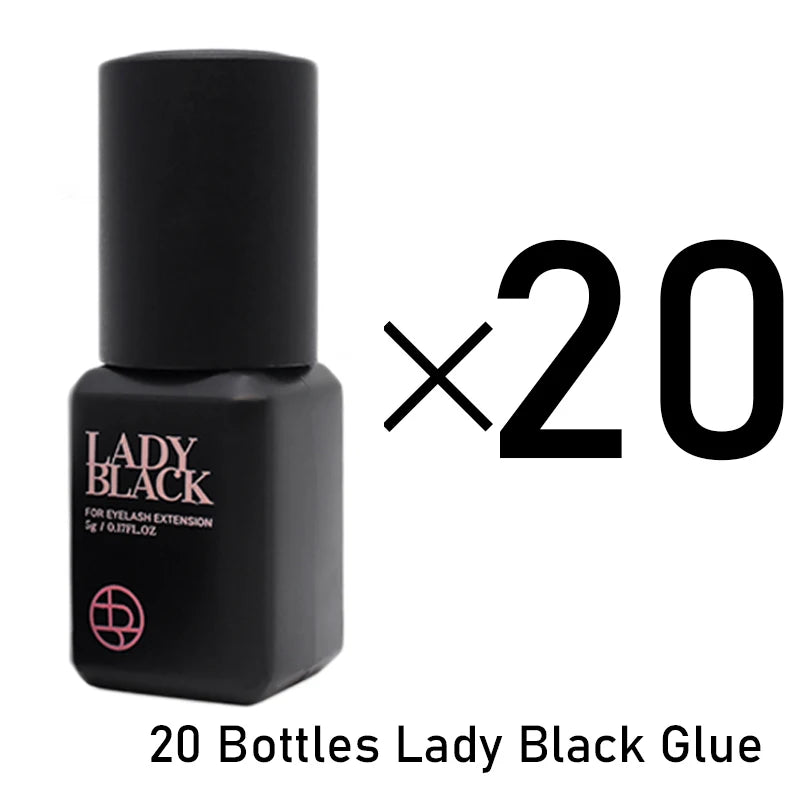 20 Bottles Lady Black Glue Korea Fastest Strongest Fake Eyelash Extensions Cola Supplies Adhesive 5ml Makeup Tools Lash Shop