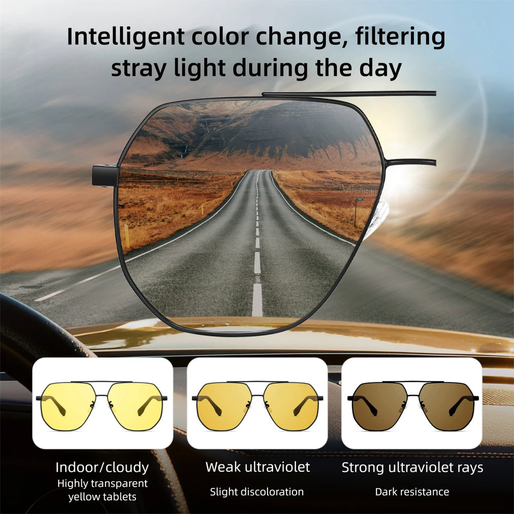 CAPONI Pilot Style Men Sunglasses Double Bridge Driver Night Vision Carbon Fiber Sun Glasses Photochromic Brown Shades BSYS34717