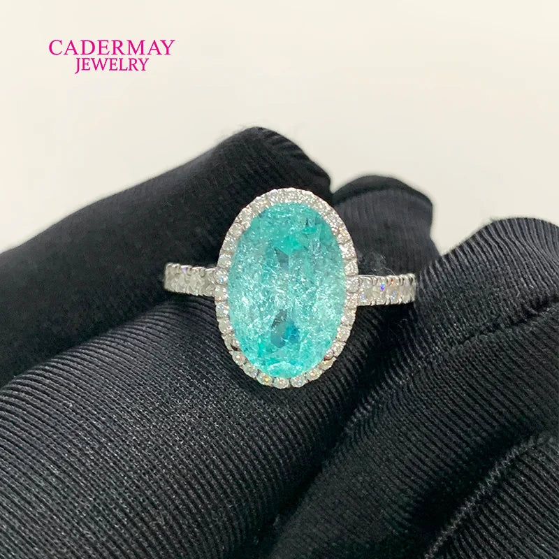 Classic Halo Moissanite 8x12mm Oval Shape Blue Neon Paraiba Yttrium Aluminum Garnet Lab Paraiba Rings for Women Gift Party