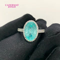 Classic Halo Moissanite 8x12mm Oval Shape Blue Neon Paraiba Yttrium Aluminum Garnet Lab Paraiba Rings for Women Gift Party