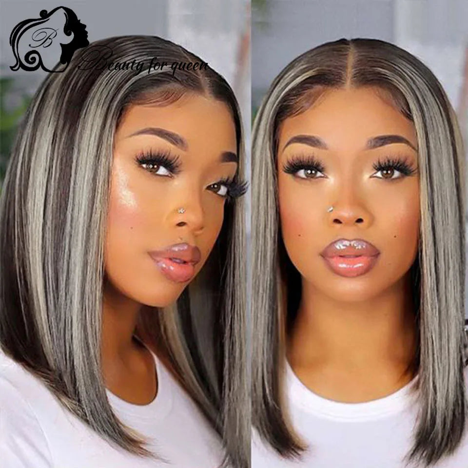 Ombre 60 BlacK Colored Short Bob Wig 13x4 Lace Front Human Hair Wigs Pre Plucked Brazilian Remy Lace Frontal Wig 180% Density