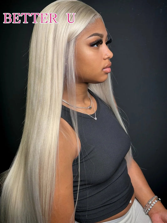 250% Platinum 13x4 13x6 HD Lace Front Human Hair Wigs #60 Pre-Plucking White Blonde Colored Straight Lace Frontal Wig For Women