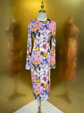 Women’s 100% Silk Floral Print Midi Dress | 2026 Runway Luxury Designer Inspired Long Sleeve Pink Evening Party Gown Spring