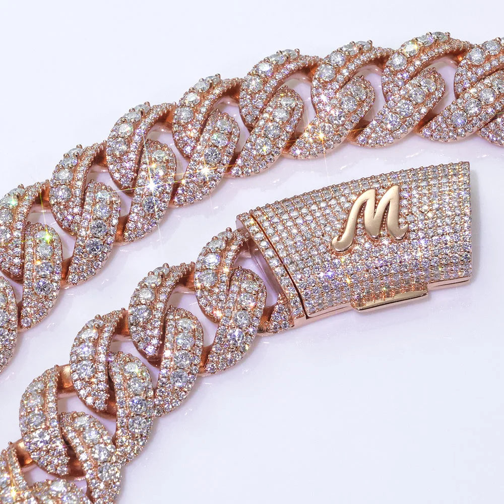 ESKEEM Custom Letter Clasp 15/18/22/25/29mm Prong Cuban Link Chain Hip Hop Jewelry Rose Gold Plated Iced Out CZ Miami Necklace
