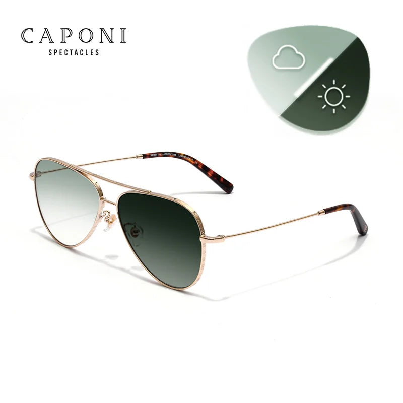 CAPONI Gradient Gray Men's Sunglasses Outdoor Fashion Travel Alloy Original Brand Sun Glasses For Male UV400 Sunglasses CP7538
