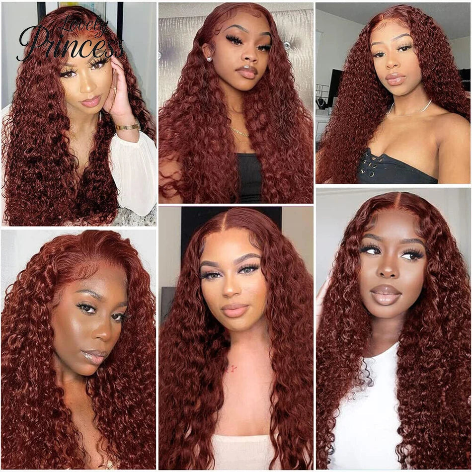 13x4 Reddish Brown Deep Curly Lace Frontal Wigs 13x6 Lace Frontal Human Hair Wigs Deep Wave Fall Colored Human Hair Lace Wigs