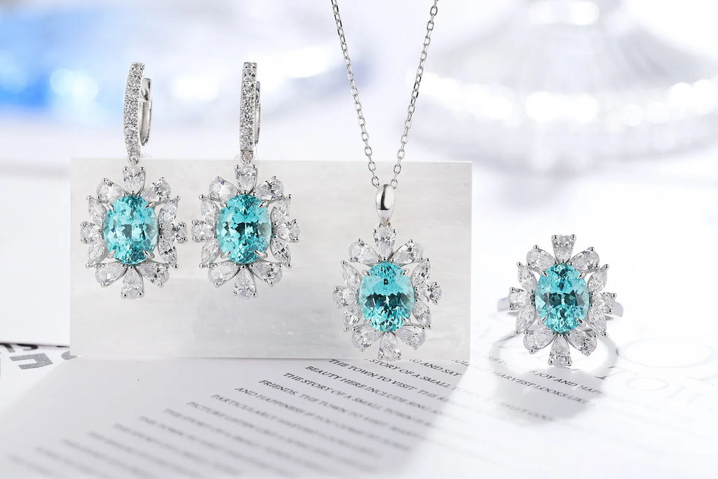 Bridal Jewelry Sets for Women Rings Necklace Earrings Lab Grown Paraiba Engagement Rings Wedding Custom Jewelry