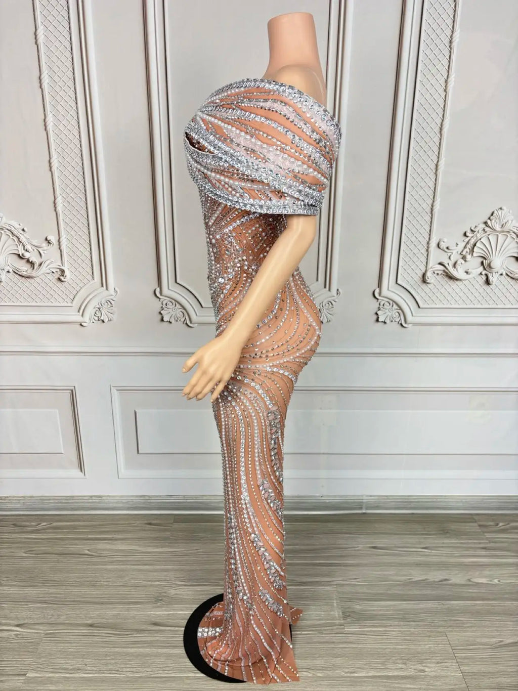 Sparkly Crystals Luxury Strapless Gown Sexy Women Birthday Celebrate Party Outfit High-end Evening Dress Photo Shoot Wear Chidao