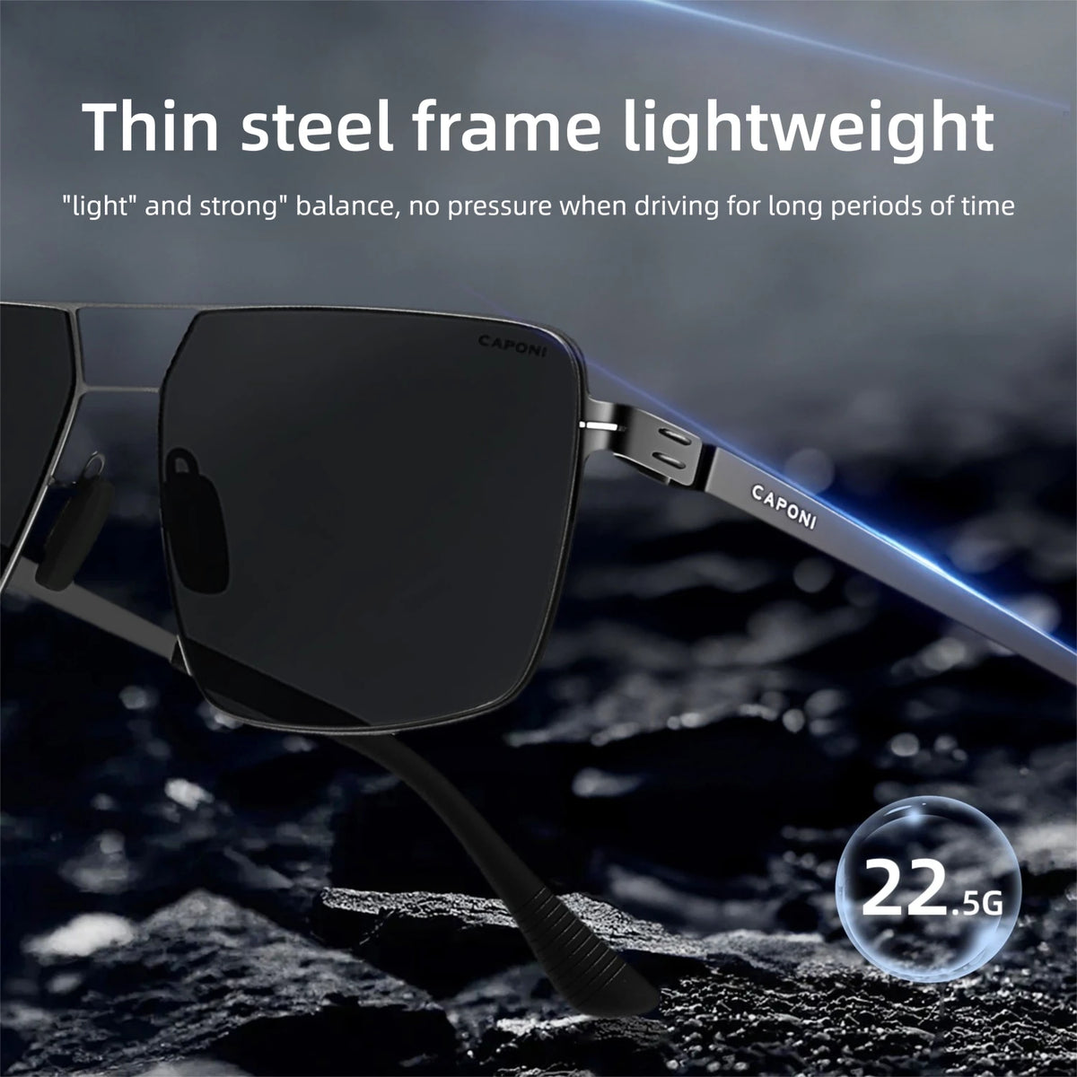 CAPONI New Polarized Men Sunglasses Photochromic High Quality Stainless Steel Outdoor Sun Glasses Anti Glare Black Shade BS34730