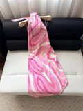 Summer Fashion Beach Style Party Geometric Print Slik Elegant Long Dress Women's Lace-Up Collar Sexy Backless Slim Dress