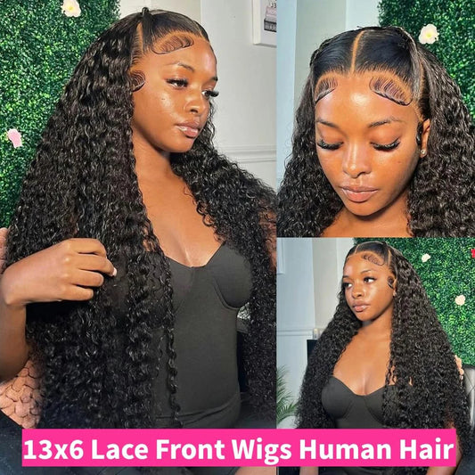 Deep Wave Human Hair Wig 13x6 HD Lace Front Wig 200% Density Curly Human Hair Wig For Woman Pre Plucked
