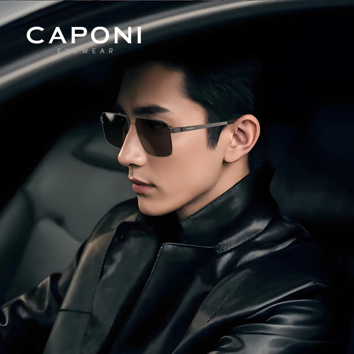 CAPONI New Polarized Men Sunglasses Photochromic High Quality Stainless Steel Outdoor Sun Glasses Anti Glare Black Shade BS34730