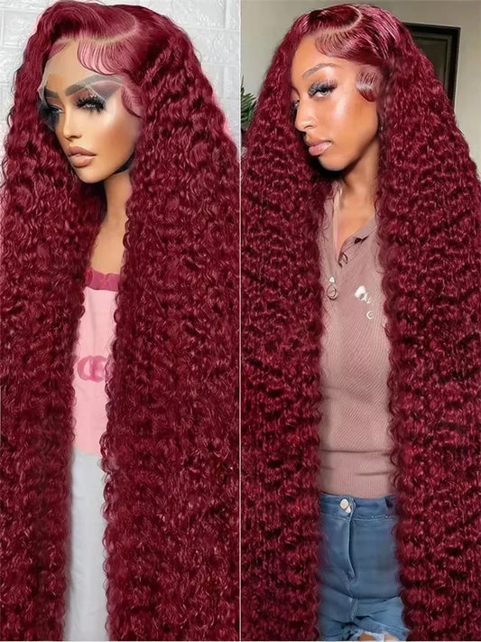 99J Burgundy 13x6 Hd Lace Frontal Wig Water Wave Curly 13x4 Red Remy Human Hair Preplucked Brazilian Colored Hair Wigs For Women