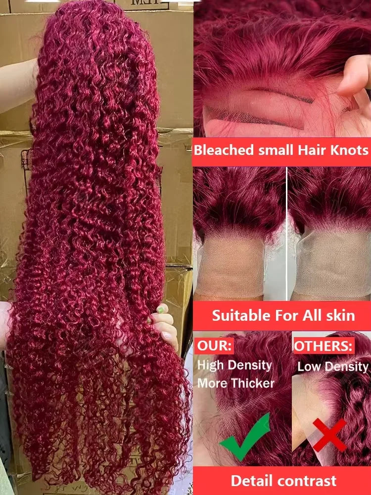 99J Burgundy 13x6 Hd Lace Frontal Wig Water Wave Curly 13x4 Red Remy Human Hair Preplucked Brazilian Colored Hair Wigs For Women