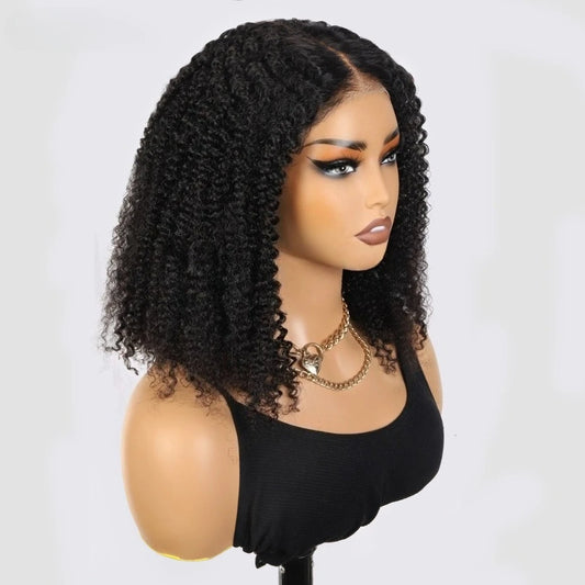 5x5 Lace Frontal Kinky Curly Natural Color Human Hair Wig Pre‑Plucked Hairline Short Curly Wig for Black Women Daily Hairstyle
