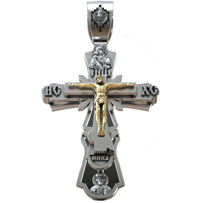 18.5g Long Big Heavy Cross Orthodox White Gold Pendant For Men Customized 925 SOLID STERLING Silver Pendant