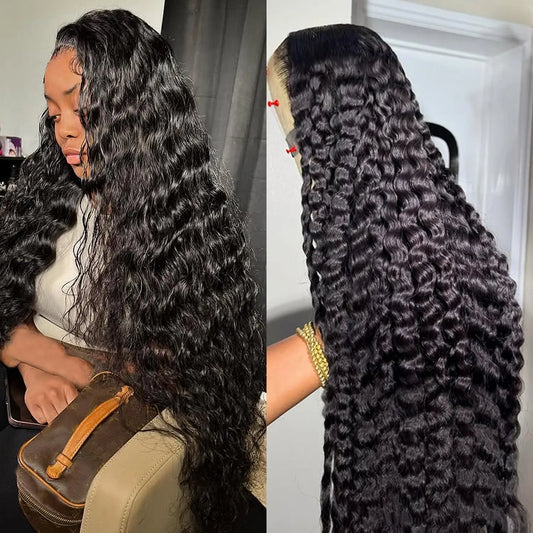 Lemoda 220 Density 12A Virgin 13x6 Water Wave Full Lace Frontal Wig Human Hair Pre Plcked 13x6 Deep Wave Frontal Wigs Human Hair