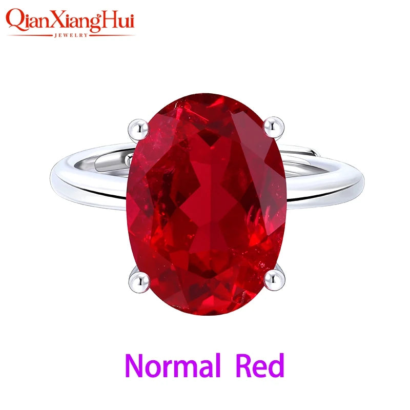 8.5ct 10*14mm Oval Cut 925 Silver Adjustable Ring Pink Pigeon Blood Red Cornflower Blue Yellow Lab Sapphire for Jewelry Dating