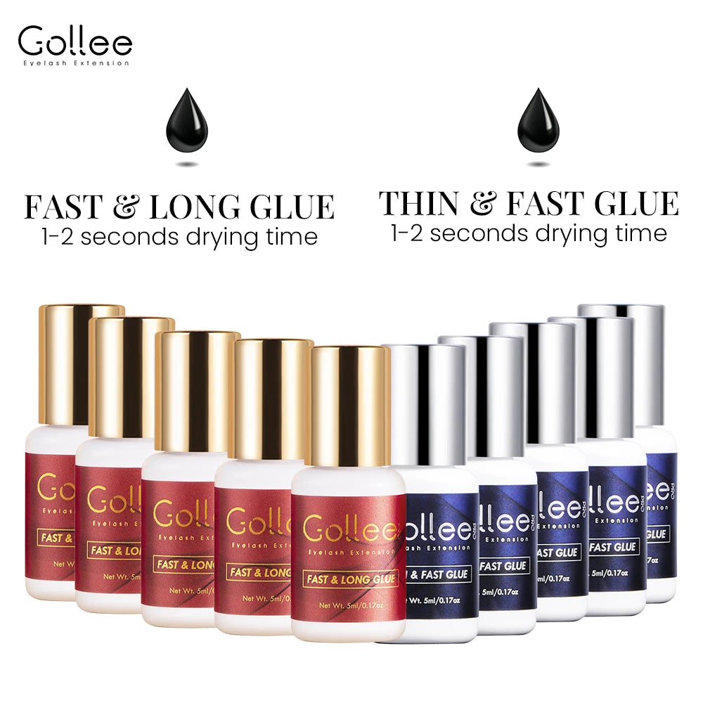 Gollee 0.5-1s Fast Dry Glue for Eyelash Extension Hypoallergenic Lash Extension Glue for Professional Artists Eyelashes Supplies