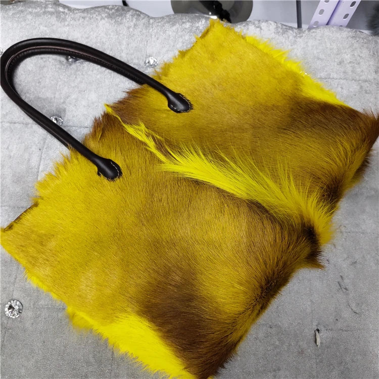 Tote Bag Women's Wool Cashmere Turf Leather Handle Contrast Color Handbag 2025 Luxury Brand High-end Large Capacity Shoulder Bag
