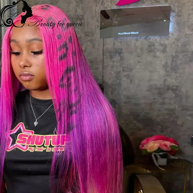 Cosplay Highlight Straight With Pattern Brazilian Colored Pink Blue Human Hair Wig Transparent 13x4 Lace Frontal Wigs For Women