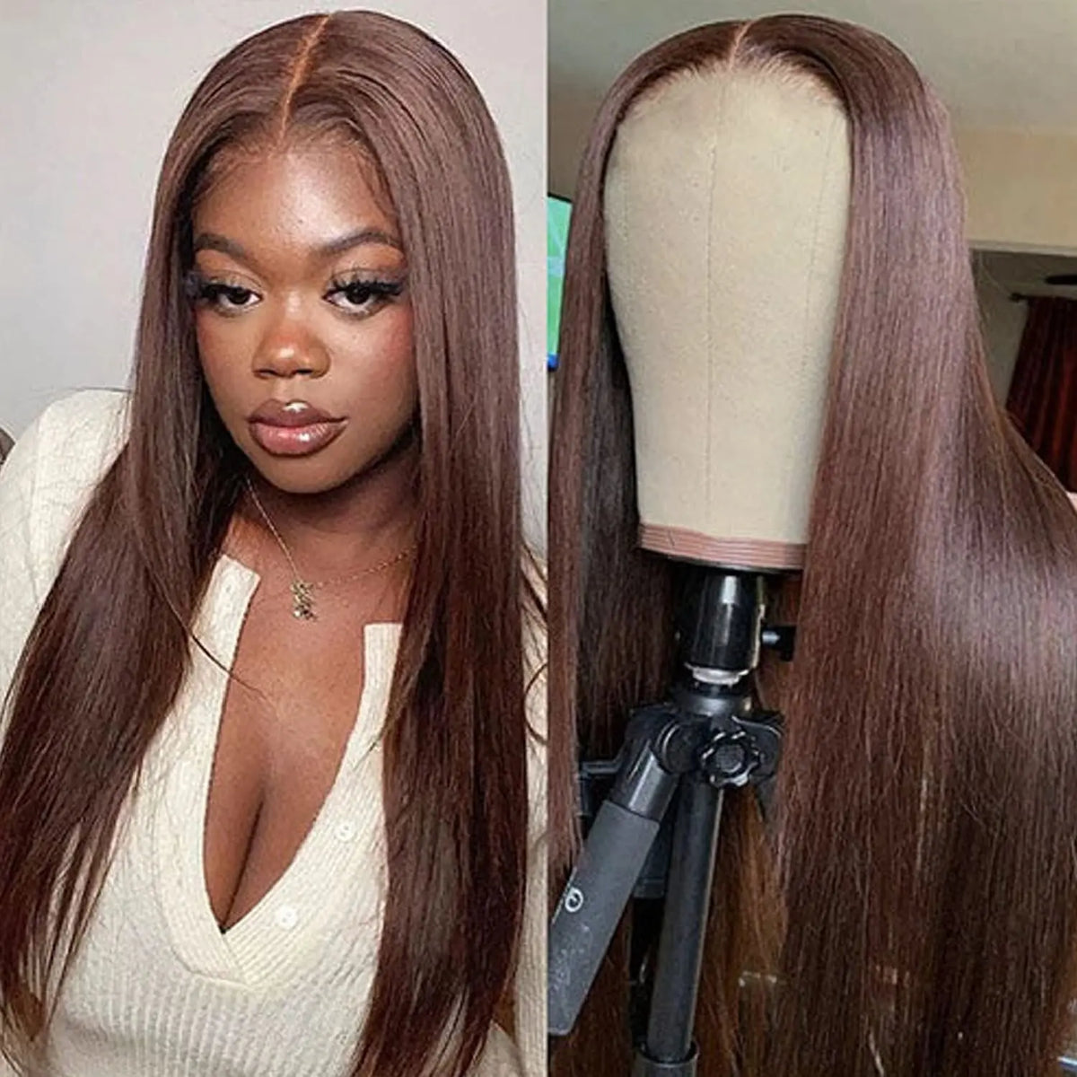 ISEE Hair #4 Wear And Go Chocolate Brown Straight Wig 7x5 Transparent Lace Front Glueless Human Hair Wigs Pre Cut PrePlucked