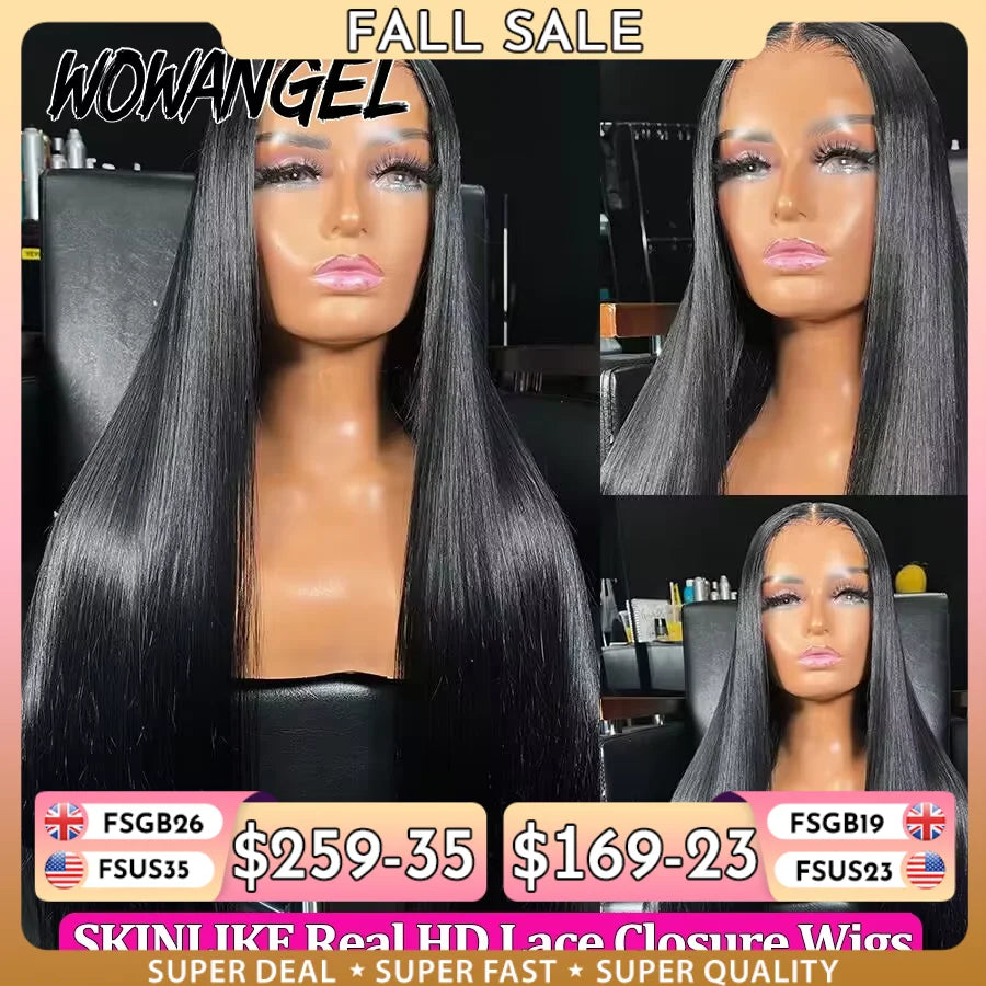 Wow Angel 36inch Jet Black Glueless Wigs 5x5 HD Lace Closure Human Hair Wigs Pre Plucked Straight Ready to Go Wigs For Woman