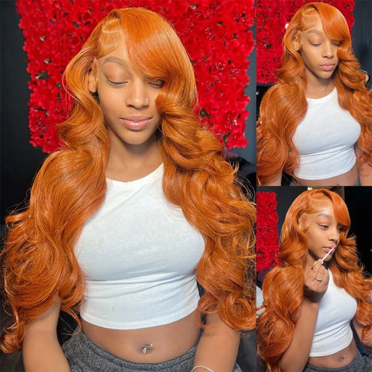 13x4 Ginger Orange Lace Front Human Hair Wigs Woman 13x6 HD Body Wave Lace Frontal Wig 350 Colored Remy Human Hair Wig Brazilian