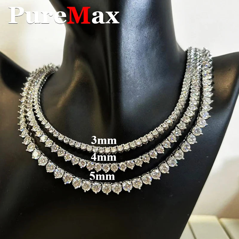 PureMax Luxury 3 Craws Certified Full Moissanite Diamond 18k Gold Plated Necklace Set For Women 925 Sterling Silver Fine Jewelry