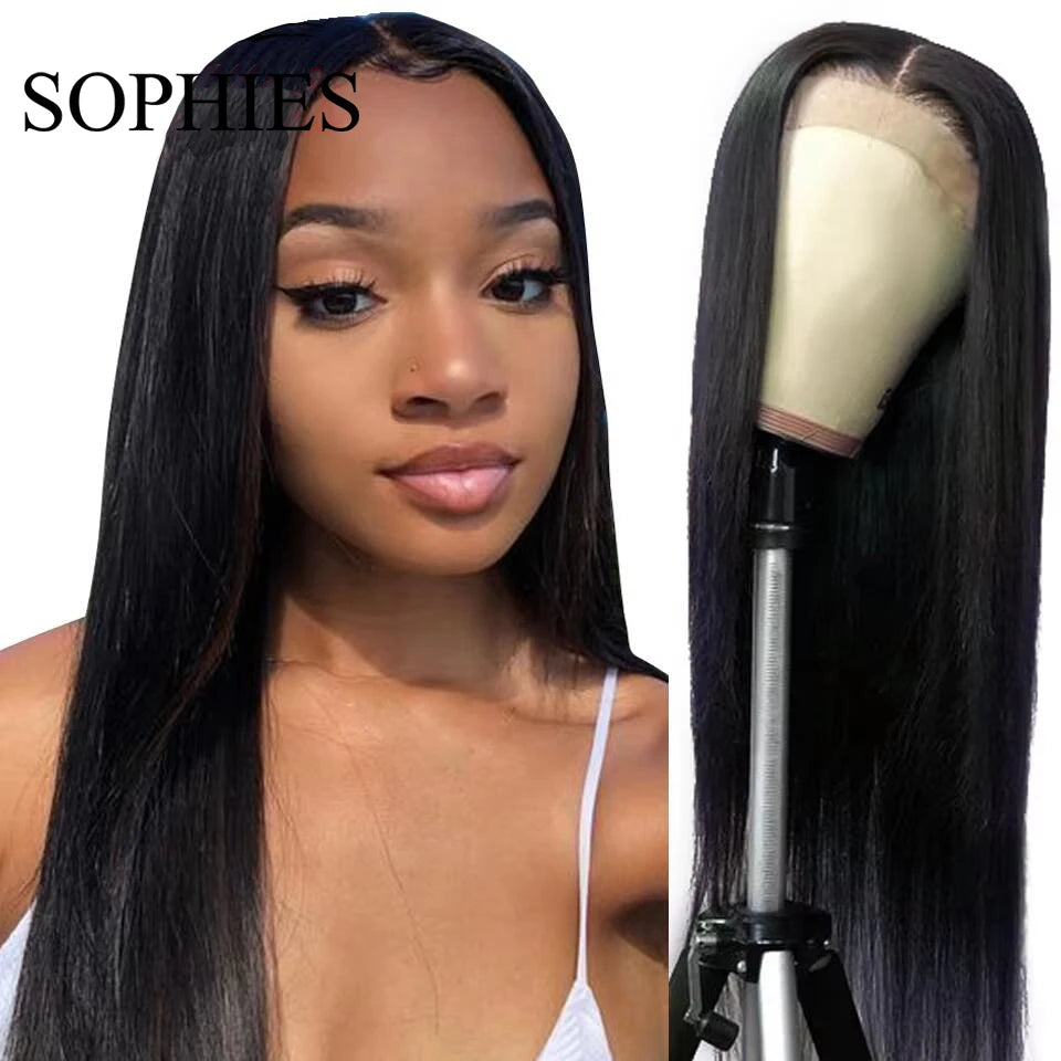 Straight 13x4 Lace Frontal Human Hair Wigs For Women Brazilian Remy Hair 4x4 Lace Wigs Pre Plucked With Baby Hair 180% Density
