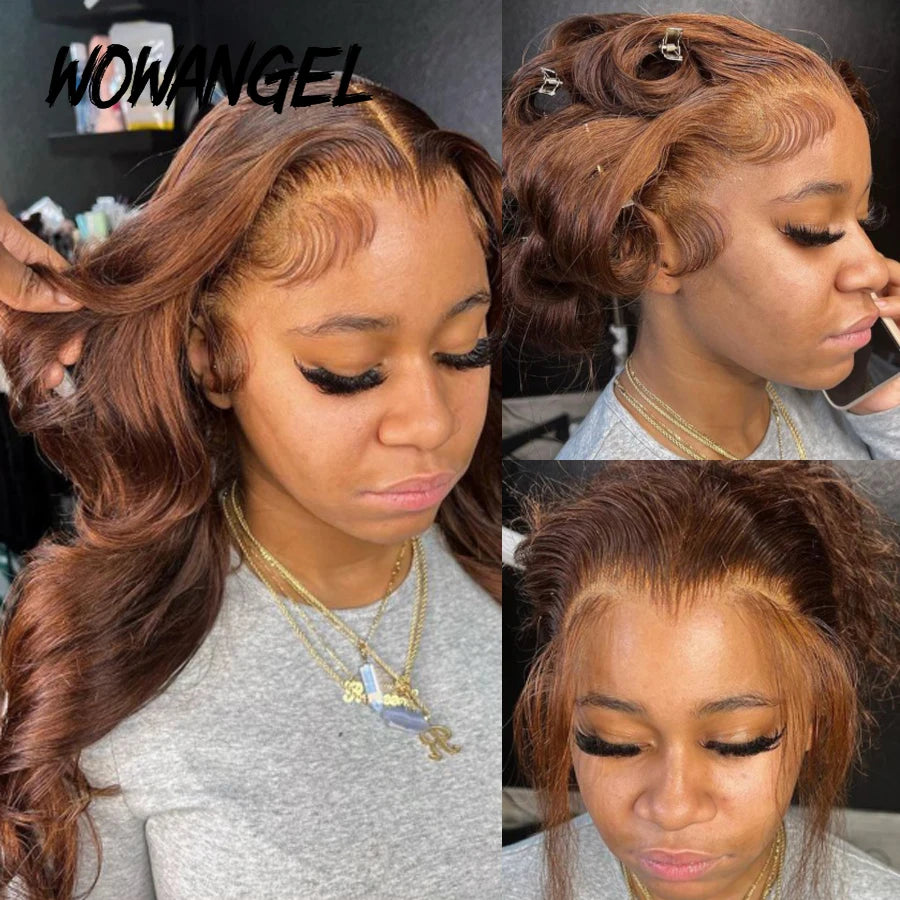 Wow Angel Chocolate Brown Wigs 13x6 HD Lace Front Wigs Melt Skins Body Wave Human Hair Wigs Glueless HD Lace Wigs For Woman