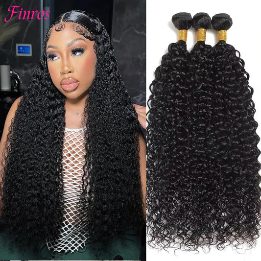 Finros Curly Bundles Human Hair Deep Wave Raw Hair Bundles Unprocessed Double Weft  Brazilian Virgin Hair Extensions Weave