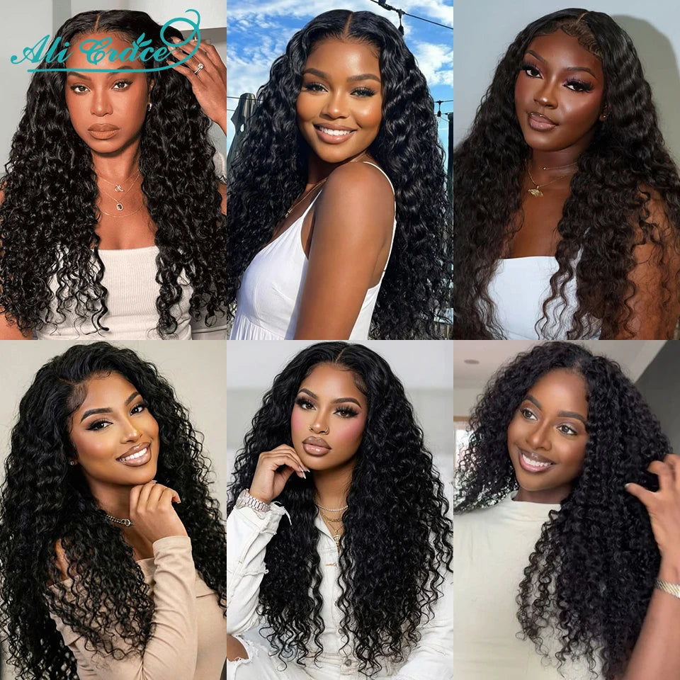 Ali Grace Deep Wave Hair 5x5 Lace Closure Human Hair Wigs Water Wave Brazilian Hair Pre-plucked Wear&Go Glueless Wigs for Women