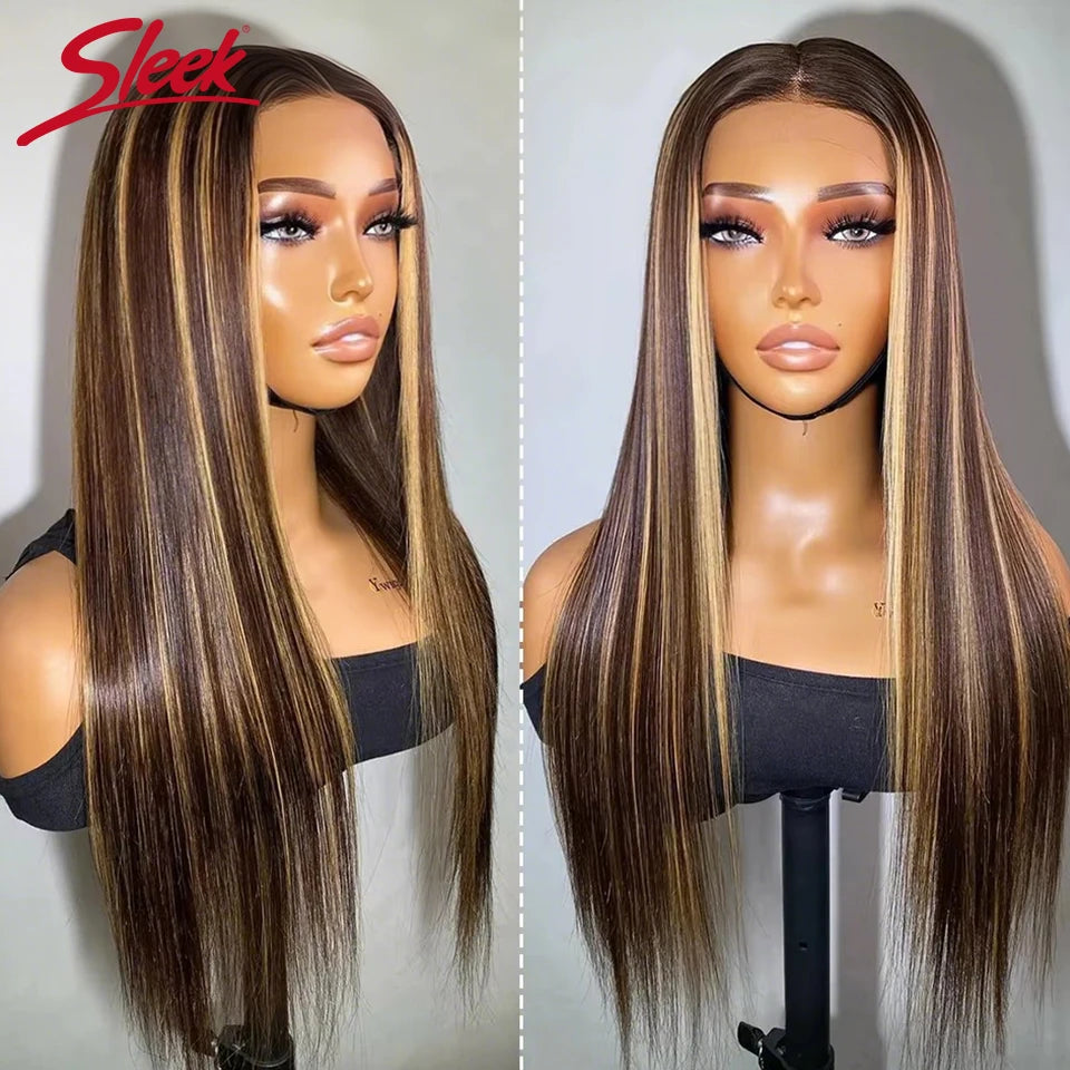 Ombre Pink Straight Lace Front Wigs 13x6x1 Lace Part Human Hair Wig For Women Transparent Lace Highlight Colored Remy Hair