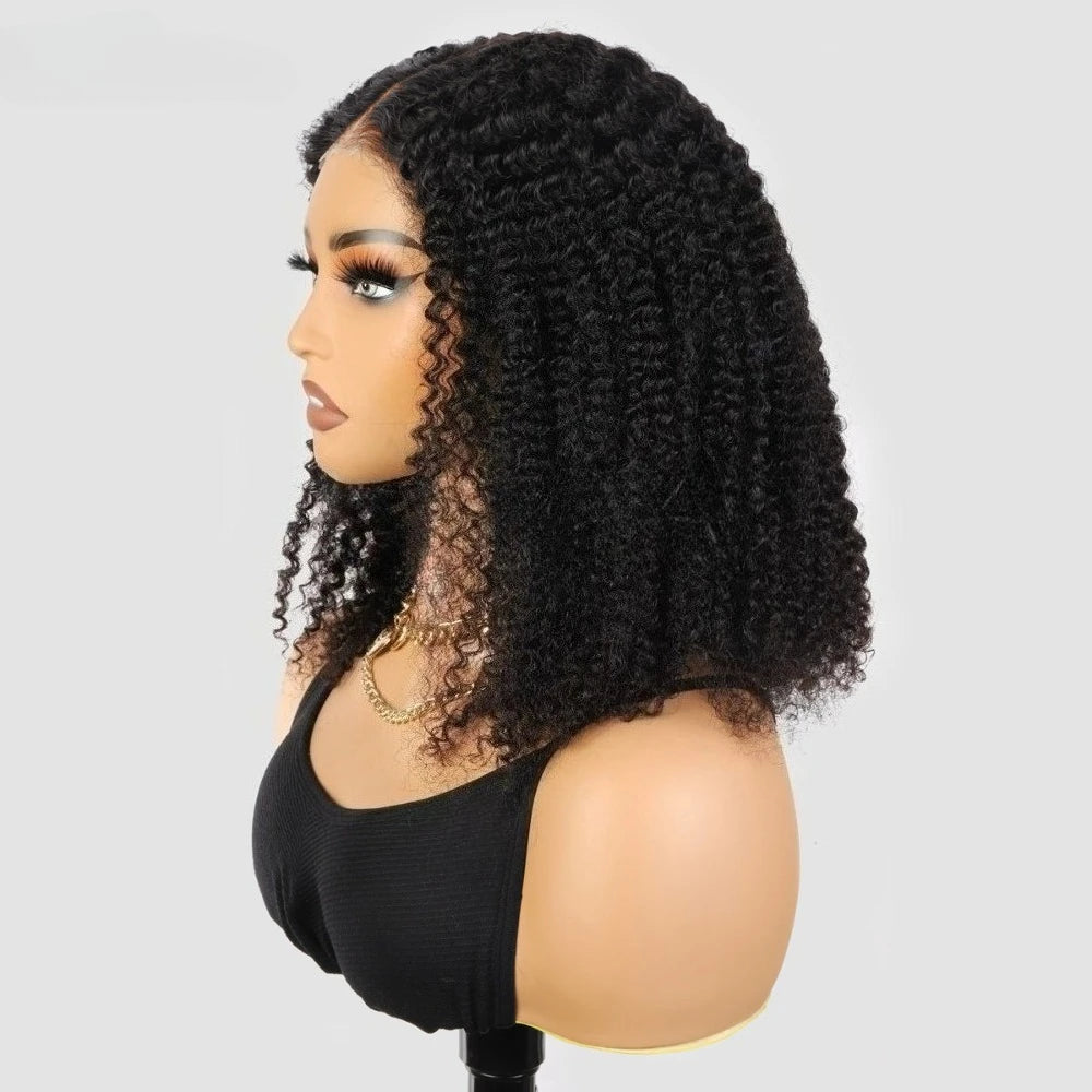 5x5 Lace Frontal Kinky Curly Natural Color Human Hair Wig Pre‑Plucked Hairline Short Curly Wig for Black Women Daily Hairstyle