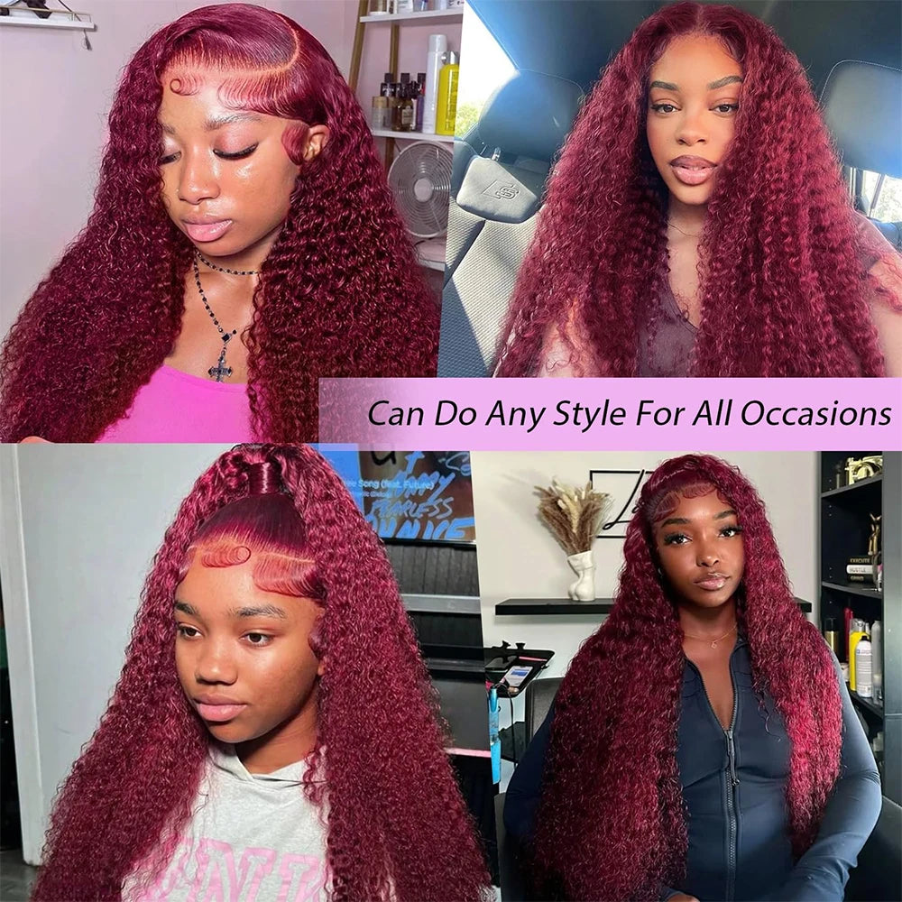 Burgundy Curly Wigs Human Hair 99j 13x4 Lace Front Deep Wave 100% Human Hair Wigs Pre Plucked 13X6 HD Lace Wine Red Colored Wig