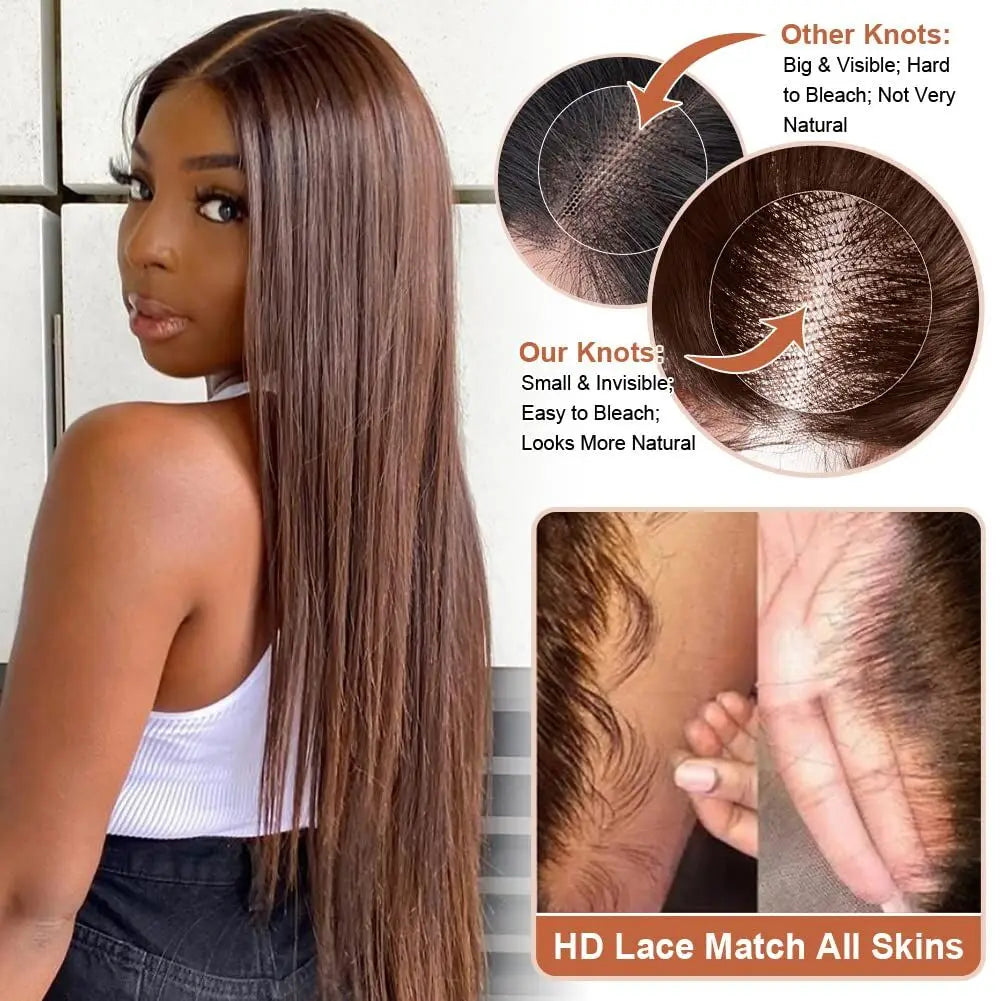 ISEE Hair #4 Wear And Go Chocolate Brown Straight Wig 7x5 Transparent Lace Front Glueless Human Hair Wigs Pre Cut PrePlucked