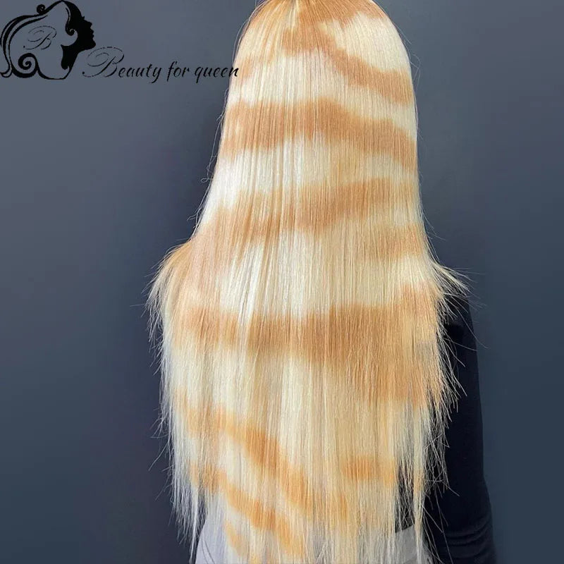 Cosplay Highlight Straight With Pattern Brazilian Colored Pink Blue Human Hair Wig Transparent 13x4 Lace Frontal Wigs For Women