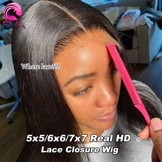 Eva Hair Glueless Wigs 7x7/6x6/5x5 HD Lace Closure Wigs Silk Straight Melt Skins Deep Part Ready to Go Human Hair Wig For Woman