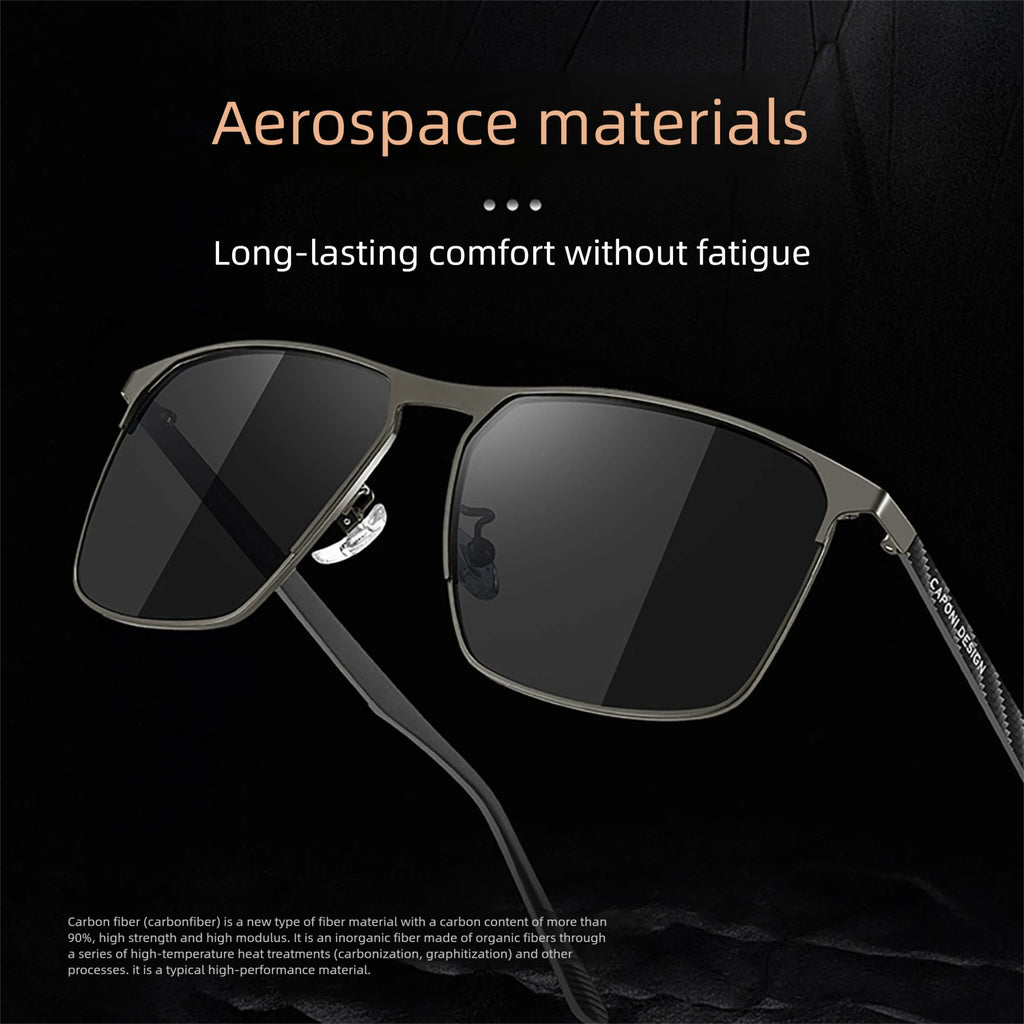 CAPONI Polarized Men Sunglasses Carbon Fiber Driving Outdoor Sun Glasses UV400 Original Designer Glass Lens Black Shades CP28964