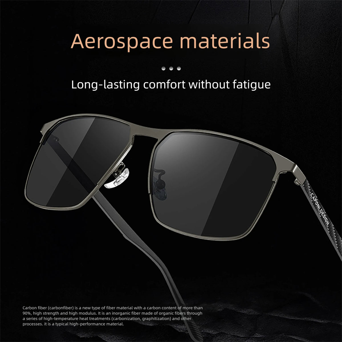CAPONI Polarized Men Sunglasses Carbon Fiber Driving Outdoor Sun Glasses UV400 Original Designer Glass Lens Black Shades CP28964