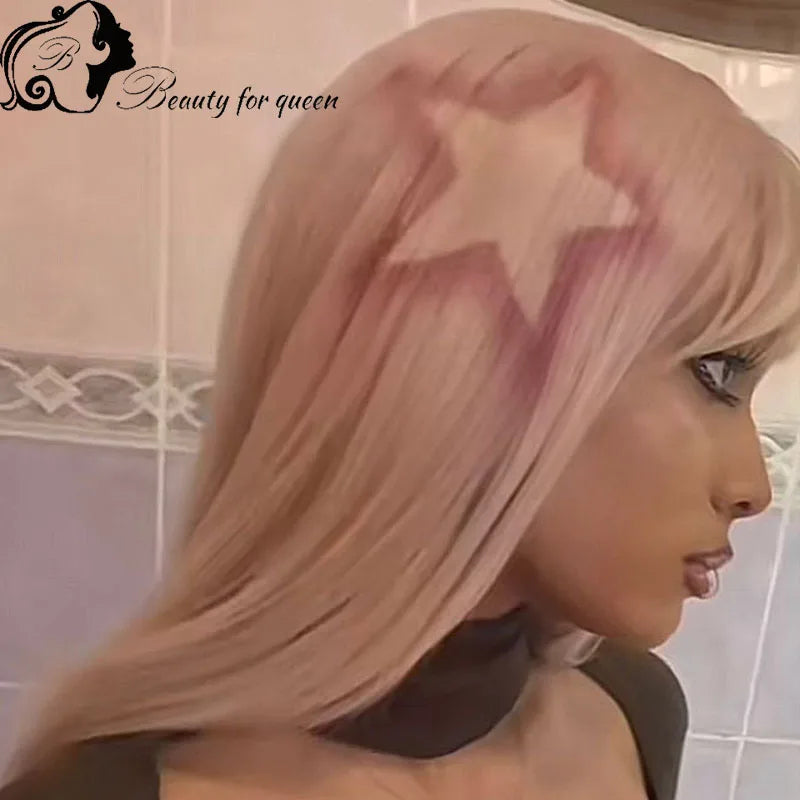 Cosplay Highlight Straight With Pattern Brazilian Colored Pink Blue Human Hair Wig Transparent 13x4 Lace Frontal Wigs For Women