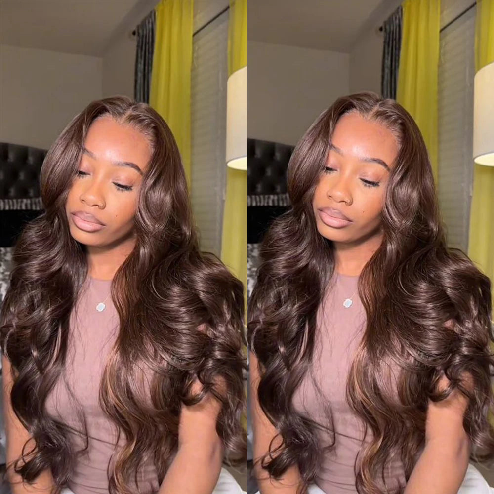 36 38 Inch Body Wave Chocolate Brown Lace Front Wigs Human Hair Pre Plucked Brazilian Virgin Hair 13x4 HD Frontal Wig For Women
