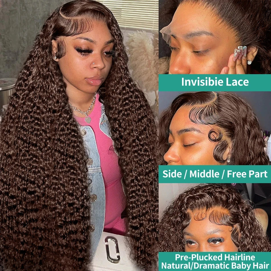 Chocolate Brown Kinky Curly 13X4 13X6 Lace Front Human Hair Wigs Pre Plucked Colored Wigs Human Hair 4X4 Lace Closure Brown Wigs