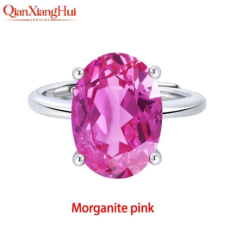 8.5ct 10*14mm Oval Cut 925 Silver Adjustable Ring Pink Pigeon Blood Red Cornflower Blue Yellow Lab Sapphire for Jewelry Dating