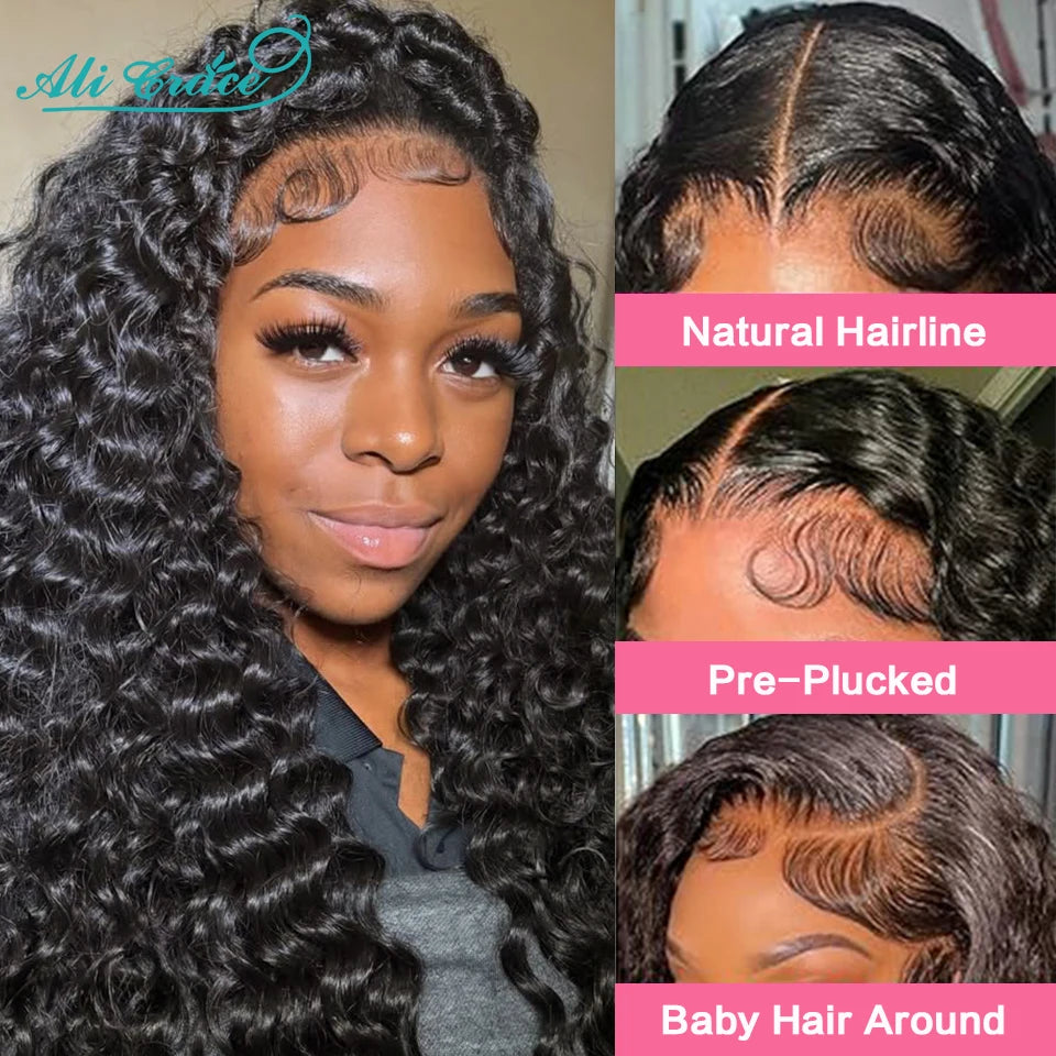 Ali Grace Deep Wave Hair 5x5 Lace Closure Human Hair Wigs Water Wave Brazilian Hair Pre-plucked Wear&Go Glueless Wigs for Women